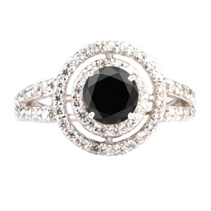 925 Sterling Silver 1.77Ct Round Cut 100% Natural Black Diamond Women's Ring - Picture 1 of 11