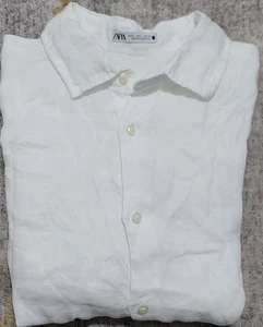 Zara Men’s White Linen Long Sleeve Button Up Shirt Size Large - Picture 1 of 3