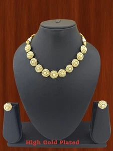 22K Gold Plated Bollywood Jewelry Wedding Beautiful Indian Necklace Earrings Set - Picture 1 of 3