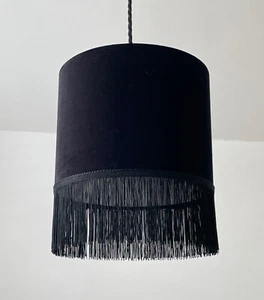 Lampenschirm schwarz Samt mit Fransentrommel Lichtschirm - Bild 1 von 12