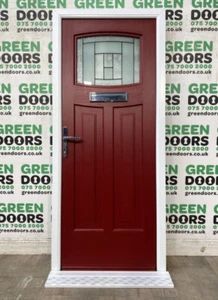 RED COMPOSITE FRONT DOOR WOODGRAIN EXTERIOR GRP EXTERNAL LEADED DECORATIVE GLASS - Picture 1 of 24
