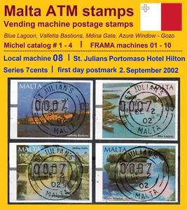 MALTA 2002 FRAMA ATM 1-4 / machine 08 / St. Julians / 7c first day 2 SEP 2002 - Picture 1 of 2