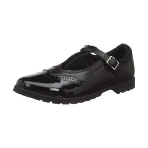 Hush Puppies Girls School Shoes Maisie Smart Black Patent Leather Brogue T Bar - Picture 1 of 6