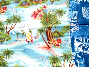 Fabric Red Rooster "Island Retreat" Cabin Boats Palms Water Birds $2.99 - Picture 1 of 3
