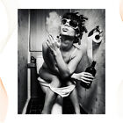 2 Pcs Frameless Wall Picture Woman of Toilet Art Black and White Decorate