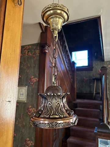 Ornate Brass  Pendant Art Deco Light Fixture Hardware, 8" Fitter, Free S/H Cover