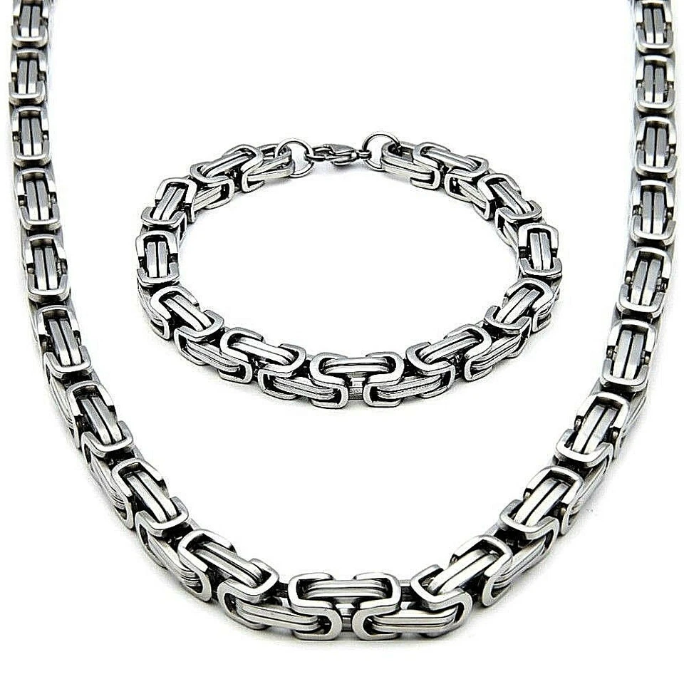 15CM - 120CM KÖNIGSKETTE HALSKETTE SILBER EDELSTAHL PANZERKETTE BYZANTINER KETTE - Bild 1 von 1