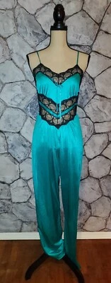 Vintage Petra Fashions Green & Black Lace Jumpsuit Nightgown Size Small Sexy! - Image 1 of 4