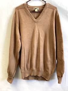 LL Bean Sweater long sleeve Pullover Brown V Neck Cotton Made In USA mens sz L - Picture 1 of 8