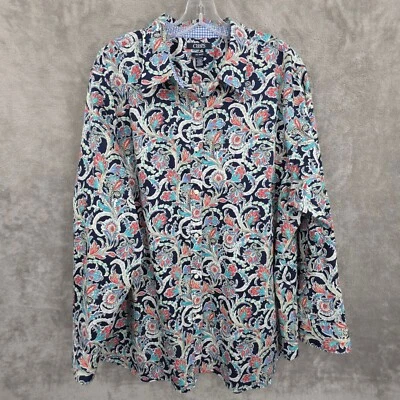 Camisa con botones Chaps sin hierro 3X colorida floral cachemira puño abatible guinga a cuadros Foto 1 de 4