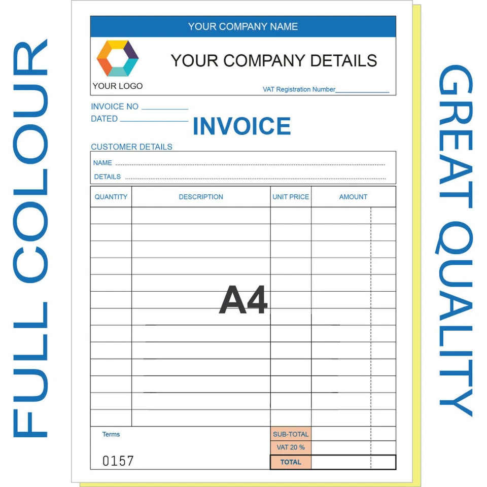 PERSONALISED A4 INVOICE BOOK DUPLICATE NCR PADS RECEIPT ORDER ESTIMATE BOOKS - Image 1 of 4