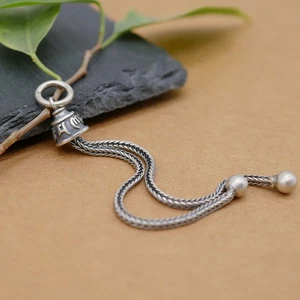 Sterling Silver Bell Tassel Charm Pendant Retro Mantra A5035 - Picture 1 of 6