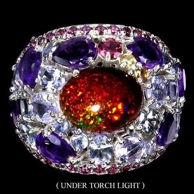 925 Sterling Silver Ring Oval Black Opal 10x8mm Natural Gemstone Jewelry Size 8 - Image 1 of 4