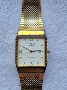 Rotary Vintage Men's Dress Watch Quartz Gold Rectangular W/ Date - New Battery - Picture 1 of 11