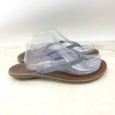 Sandálias femininas Olukai tamanho 11 sapatos tanga chinelos couro marrom azul slip on - Imagem 1 de 4