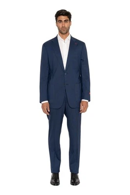 $5800 ISAIA NAPOLI Blue Hand-Sewn Checks Suit Fine Wool / Silk  7R ( Regular) - Image 1 of 4