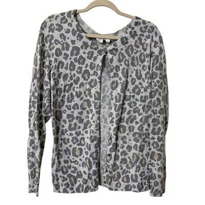 GAP Women’s XL Leopard Print Cardigan Sweater Soft Knit Gray Animal Print - Image 1 of 4