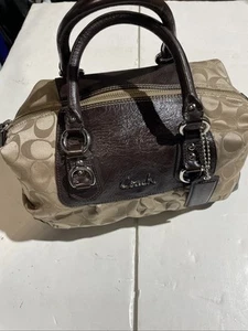 Coach Signature Ashley Sateen Satchel Handbag Purse Khaki Brown F15443 - Picture 1 of 11