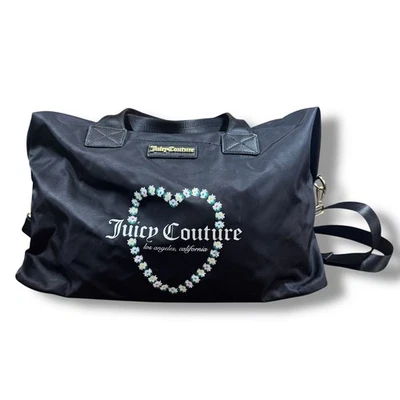 Juicy Couture Weekender спортивная сумка с короткими ручками черный нейлон маргаритки цветочный логотип Y2K стиль - Изображение 1 из 4