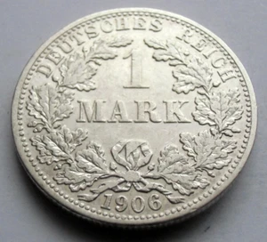 (98) RARE GERMANY EMPIRE 1 MARK SILVER COIN 1906 F - 0.900 SILVER - Picture 1 of 2