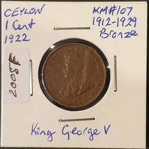 1922 Ceylon 1 Cent KM#107, King George V (obv) Palm Tree (rev) (2004F) - Picture 1 of 2