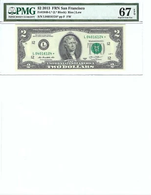 2013 $2 FRN FR1940-L* PMG 67 EPQ, San Francisco * Note S/N L04016124*!!! - Image 1 of 2