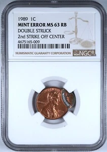 1989 1c Double Struck 2 Dates off Center - Rare Mint Error Coin NGC MS63 - Picture 1 of 4