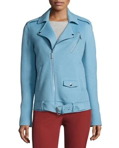 NWT Theory Tralsmin DF New Divide Cashmere Wool Moto Blue Jacket Sz TP $595 - Picture 1 of 10