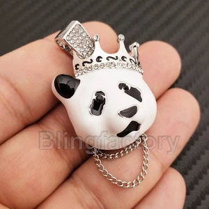 HIP HOP ICED LAB DIAMOND WHITE GOLD PLATED LUCKY PANDA KING BLING CHARM PENDANT - Picture 1 of 3