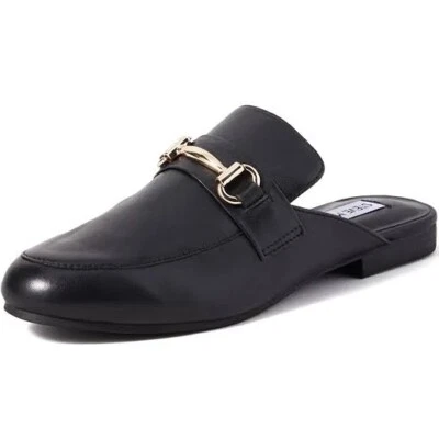 New Box Steve Madden Galilea Leather GOLD HORSEBIT Black Loafer Mules Slides 7.5 - Image 1 of 4