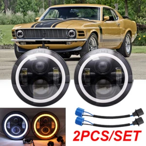 Pair 7" INCH LED Headlight Halo HI-LO For Ford Mustang 1965-1973 Bronco 1966-77 - Picture 1 of 9