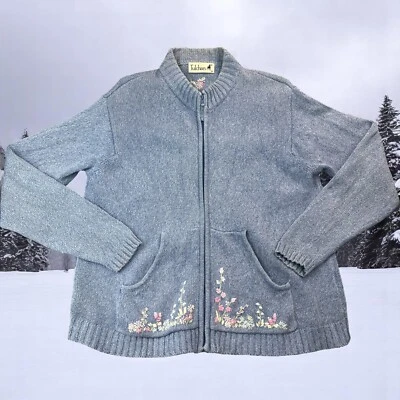 Suéter De Colección Tulchan Cremallera Frontal Para Mujer XL Azul Algodón Denim Tejido Floral Bordado Foto 1 de 4