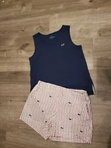 VINEYARD VINES Girls striped Whale SHORTS And Top, Size 12, Red White Blue EUC - Picture 1 of 5