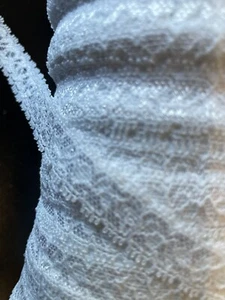 Wholesale Roll 50 Yards White Floral Narrow Scalloped Stretch Lace Trim 5/8"  - Picture 1 of 3