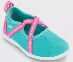 Speedo Girls Mary Jane Water Shoes for pool beach Turquoise/Pink - Large (9-10) - Picture 1 of 3