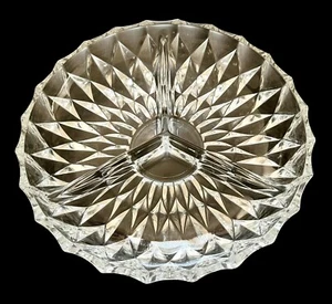 "Piatto gustoso vintage Val St Lambert cristallo trasparente imperiale 3 parti diviso 8,25"" - Foto 1 di 9