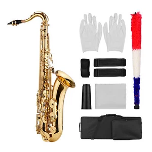 Professional Tenor Saxophone Bb Sax Brass Gold Lacquered Woodwind Instrument Set - Picture 1 of 9