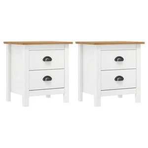 vidaXL Bedside Cabinet Set of 2 White and Honey Brown Solid Pine Wood - Picture 1 of 8