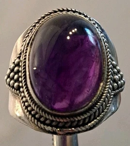 Vintage Sterling Silver CHUNKY Natural Purple AMETHYST Handmade Ring size 8.25 - Picture 1 of 7