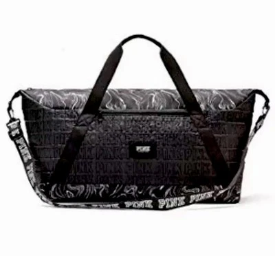 Victoria’s Secret ROSA Enorme Bolso de Lona Acolchado Viaje Gimnasio Gris Marl y Negro Logo Foto 1 de 4