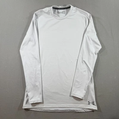Camisa de compresión Under Armour forrada de lana para hombre mediana blanca ajustada manga larga Foto 1 de 4