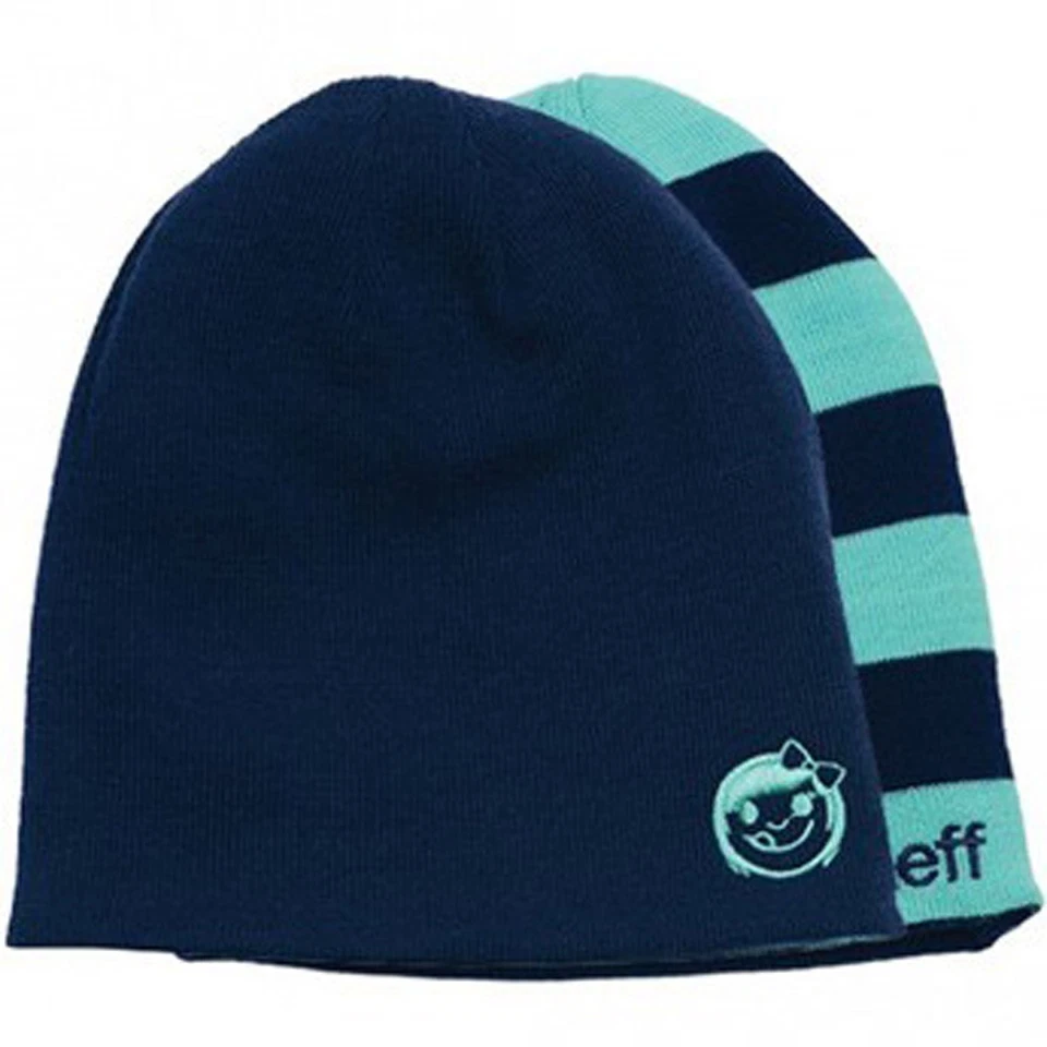 Gorro acrílico para mujer NEFF Reversibella, reversible azul marino/verde a rayas Foto 1 de 1