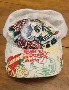 Rare Vintage Ed Hardy Rhinestone Trucker Hat Skull Heart Tattoo Y2K 2000s - Picture 1 of 7