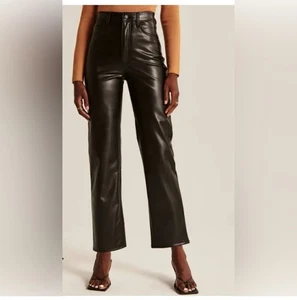 NWOT! Abercrombie & Fitch faux leather ultra high straight ankle pants sz 28 6S - Picture 1 of 13