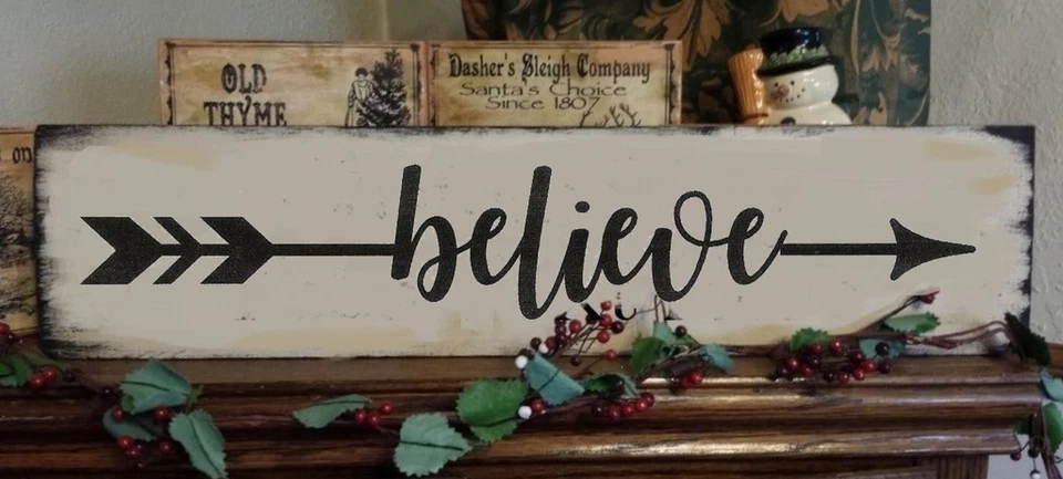 Primitive Sign Believe with Arrow Motivational Inspirational Country - Image 1 of 1