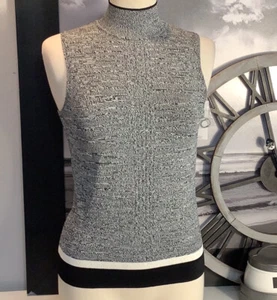 Rafaella Neu mit Etikett schwarz weiß Tweed Karriere Strick ärmellos Stretch Stehkragen Top Gr. S - Bild 1 von 11