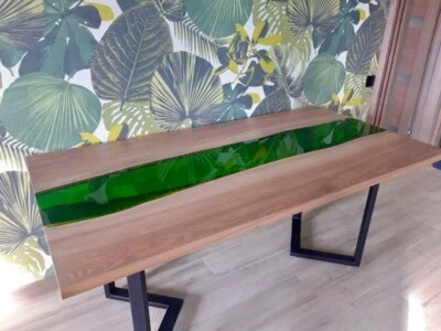 Epoxy Table Live Edge Natural Wooden Table, Walnut Resin River Dining Table Deco - Image 1 of 3