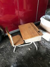 Vintage 1930s Child's School Desk & Chair Wood And Metal American Seating Co