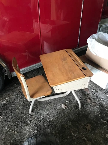 Vintage 1930s Child's School Desk & Chair Wood And Metal American Seating Co Cover