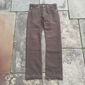 vintage levi’s 90’s 501 raw hem distressed brown denim jeans size 32x33